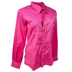 Camisa Feminina Laço Forte Manga Longa Rosa Com Logo Azul Marinho Ref.3107 Cód.402