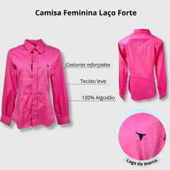 Camisa Feminina Laço Forte Manga Longa Rosa Com Logo Azul Marinho Ref.3107 Cód.402