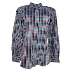 Camisa Feminina Laço Forte Manga Longa Xadrez Azul Claro Preto/Vermelho Com Logo Lilás Ref.3107 Cód.395