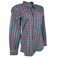 Camisa Feminina Laço Forte Manga Longa Xadrez Azul Claro Preto/Vermelho Com Logo Lilás Ref.3107 Cód.395