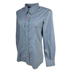 Camisa Feminina Laço Forte Manga Longa Xadrez Azul/Rosa/Verde Com Logo Rosa Pink Ref.3107 Cód.395