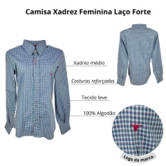 Camisa Feminina Laço Forte Manga Longa Xadrez Azul/Rosa/Verde Com Logo Rosa Pink Ref.3107 Cód.395