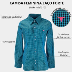 Camisa Feminina Laço Forte Manga Longa Xadrez Com Logo Neon Bordado R:3107 - Escolha a cor