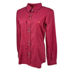 Camisa Feminina Laço Forte Manga Longa Xadrez Vermelho/Azul/Branco Com Logo Laranja Ref.3107 Cód.395