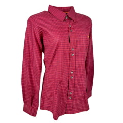 Camisa Feminina Laço Forte Manga Longa Xadrez Vermelho/Azul/Branco Com Logo Laranja Ref.3107 Cód.395