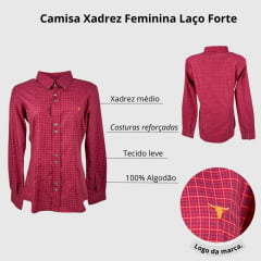 Camisa Feminina Laço Forte Manga Longa Xadrez Vermelho/Azul/Branco Com Logo Laranja Ref.3107 Cód.395