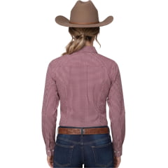 Camisa Feminina Laço Forte Manga Longa Xadrez Vermelho E Branco Logo Rosa Bebê REF:31071