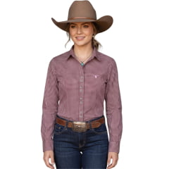Camisa Feminina Laço Forte Manga Longa Xadrez Vermelho E Branco Logo Rosa Bebê REF:31071