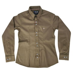 Camisa Feminina Laço Forte Marrom Lisa Manga Longa Com Logo Rosa Ref 3105-1 Camisa Feminina Laço Forte Marrom Lisa Manga Longa Com Logo Rosa Ref 3105-1