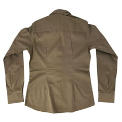 Camisa Feminina Laço Forte Marrom Lisa Manga Longa Com Logo Rosa Ref 3105-1