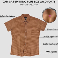 Camisa Feminina Laço Forte Plus Size Manga Curta Xadrez Laranja Ref.3107