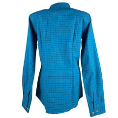 Camisa Feminina Laço Forte Xadrez Azul Com Logo Rosa Manga Longa Ref:3107