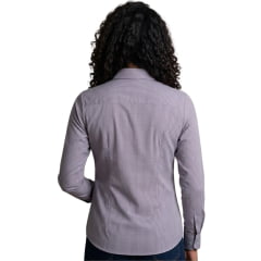 Camisa Feminina Laço Forte Xadrez Azul E Marrom Manga Longa Logo Rosa Bebê REF:31071