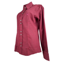 Camisa Feminina Laço Forte Xadrez Bordô Manga Longa Com Logo Rosa Ref:3107