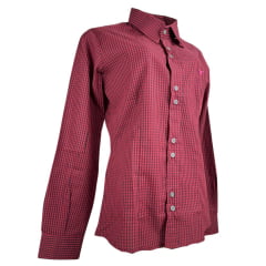 Camisa Feminina Laço Forte Xadrez Bordô Manga Longa Com Logo Rosa Ref:3107