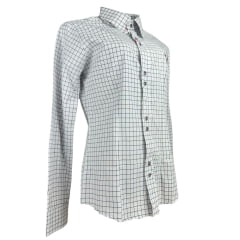 Camisa Feminina Laço Forte Xadrez Branca/Preta Manga Longa Logo Rosa Ref:3107