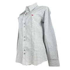 Camisa Feminina Laço Forte Xadrez Branca/Preta Manga Longa Logo Rosa Ref:3107