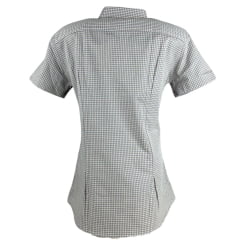 Camisa Feminina Laço Forte Xadrez Cinza Com Logo Laranja Manga Curta Ref:3107