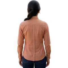 Camisa Feminina Laço Forte Xadrez Laranja E Marrom Logo Rosa Bebê Manga Longa REF:3107