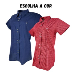Camisa Feminina Laço Forte Xadrez Manga Curta Ref:3107 - Escolha a cor