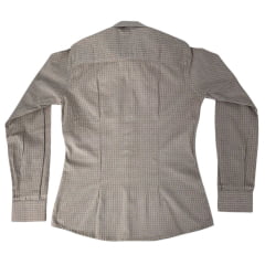 Camisa Feminina Laço Forte Xadrez Marrom Claro Manga Longa Com Logo Rosa Ref 3107-1