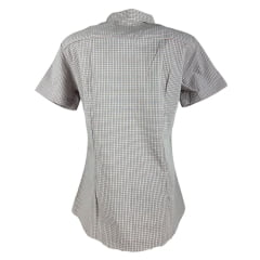Camisa Feminina Laço Forte Xadrez Marrom Com Logo Rosa Manga Curta Ref:3107