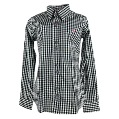 Camisa Feminina Laço Forte Xadrez Preto/ Branco Manga Longa Com Logo Rosa Ref:3107