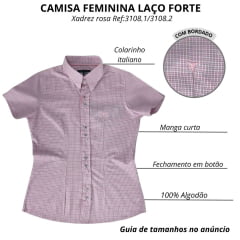 Camisa Feminina Laço Forte Xadrez Rosa Manga Curta Com Logo Rosa Ref 3108.1/3108.2