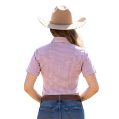 Camisa Feminina Laço Forte Xadrez Rosa Manga Curta Com Logo Rosa Ref 3108.1/3108.2