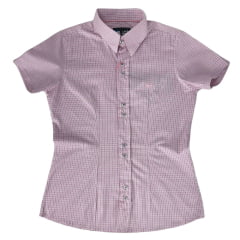 Camisa Feminina Laço Forte Xadrez Rosa Manga Curta Com Logo Rosa Ref 3108.1/3108.2