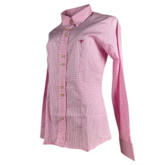 Camisa Feminina Laço Forte Xadrez Rosa Manga Longa Com Logo Rosa Ref:3107