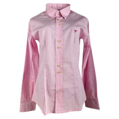 Camisa Feminina Laço Forte Xadrez Rosa Manga Longa Com Logo Rosa Ref:3107