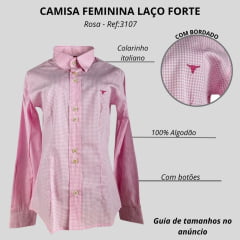 Camisa Feminina Laço Forte Xadrez Rosa Manga Longa Com Logo Rosa Ref:3107