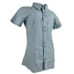 Camisa Feminina Laço Forte Xadrez Verde/Azul Claro Manga Curta Com Logo Rosa Ref: 3107