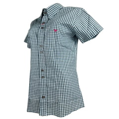 Camisa Feminina Laço Forte Xadrez Verde/Azul Claro Manga Curta Com Logo Rosa Ref: 3107