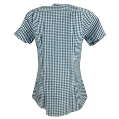 Camisa Feminina Laço Forte Xadrez Verde/Azul Claro Manga Curta Com Logo Rosa Ref: 3107