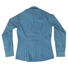 Camisa Feminina Laço Forte Xadrez Verde/Azul Manga Longa Com Logo Rosa Ref 3107-1