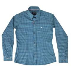 Camisa Feminina Laço Forte Xadrez Verde/Azul Manga Longa Com Logo Rosa Ref 3107-1