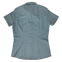 Camisa Feminina Laço Forte Xadrez Verde Chumbo Manga Curta Com Logo Rosa Ref 3108.1/3108.2