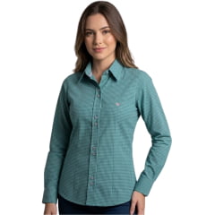 Camisa Feminina Laço Forte Xadrez Verde Logo Rosa Bebê Manga Longa REF:31071 Camisa Feminina Laço Forte Xadrez Verde Logo Rosa Bebê Manga Longa REF:31071