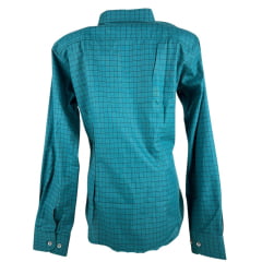 Camisa Feminina Laço Forte Xadrez Verde Com Logo Rosa Manga Longa Ref:3107