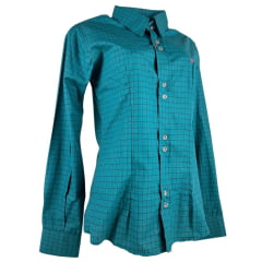 Camisa Feminina Laço Forte Xadrez Verde Com Logo Rosa Manga Longa Ref:3107