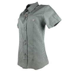 Camisa Feminina Laço Forte Xadrez Verde Manga Curta Com Logo Rosa Ref:3107