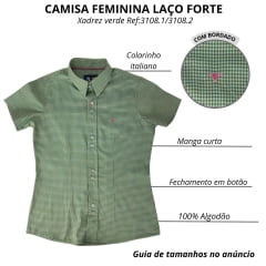 Camisa Feminina Laço Forte Xadrez Verde Manga Curta Com Logo Rosa Ref 3108.1/3108.2