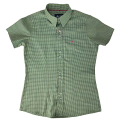 Camisa Feminina Laço Forte Xadrez Verde Manga Curta Com Logo Rosa Ref 3108.1/3108.2