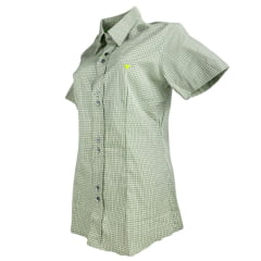 Camisa Feminina Laço Forte Xadrez Verde Manga Curta Com Logo Verde Ref: 3107