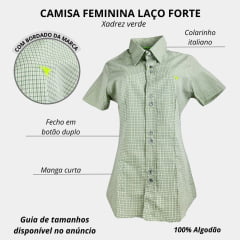 Camisa Feminina Laço Forte Xadrez Verde Manga Curta Com Logo Verde Ref: 3107