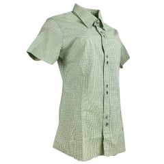Camisa Feminina Laço Forte Xadrez Verde Manga Curta Com Logo Verde Ref: 3107