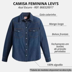 Camisa Feminina Levi's Jeans Azul Escuro Manga Longa Com Bolso REF: 868320017