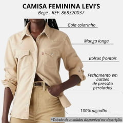 Camisa Feminina Levi's Jeans Bege Manga Longa Com Bolso REF: 868320037